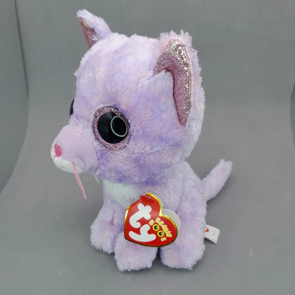 Ty Beanie Boos Cassidy Lavender Cat Purple Glitter Eyes Plush 6 inch NWT